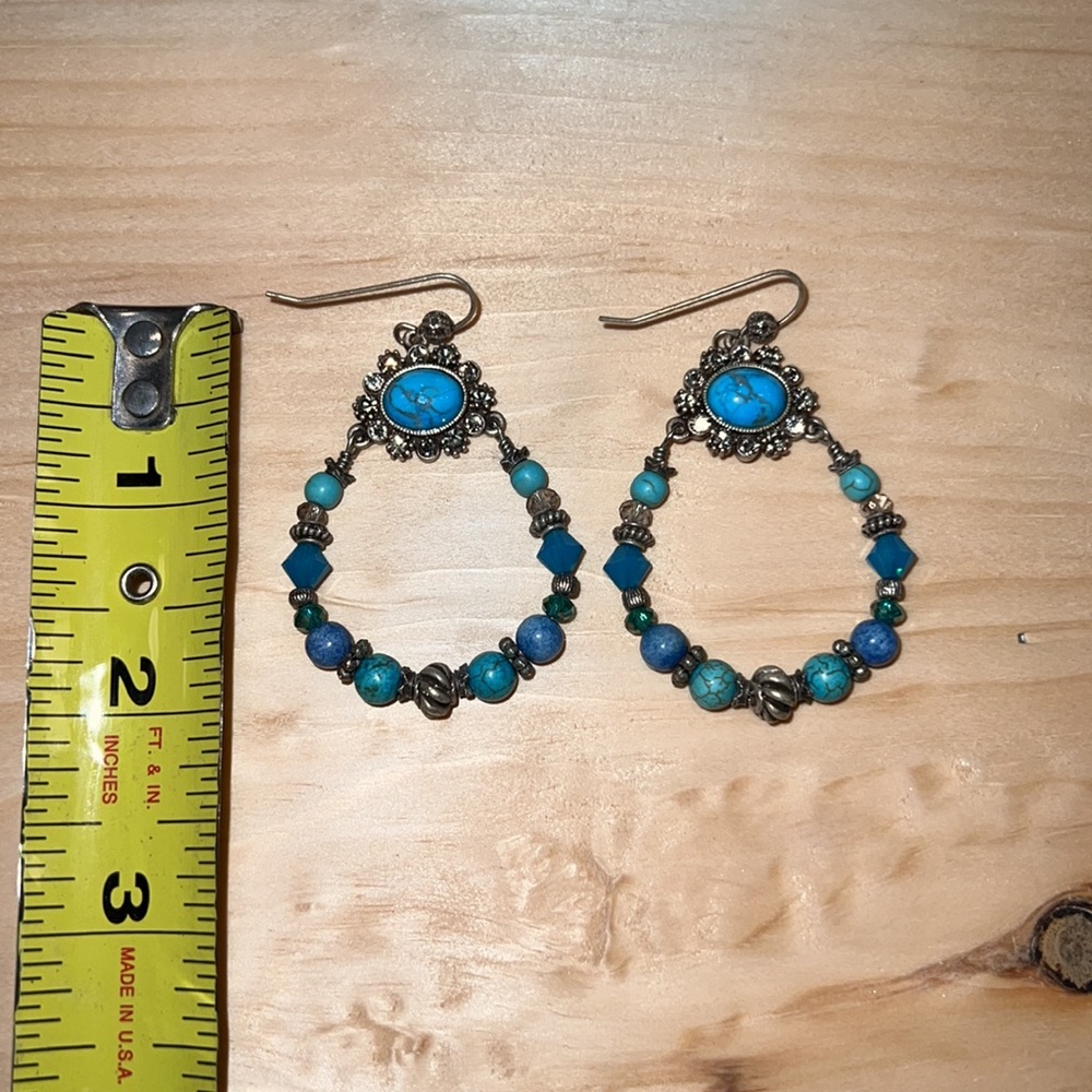 Turquoise and Bling Beaded Hoops